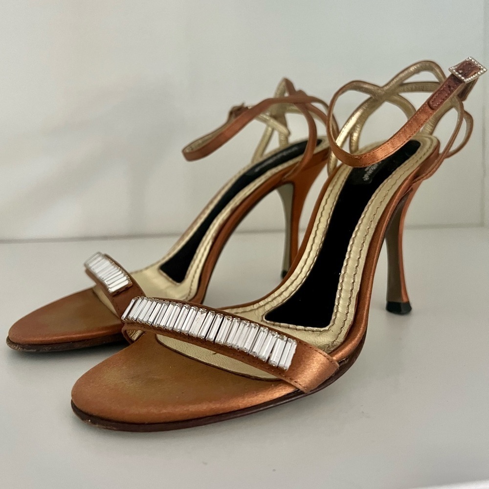 Dolce & Gabbana Crystal Sandal Heels - Bronze Gold Satin 36/5.5